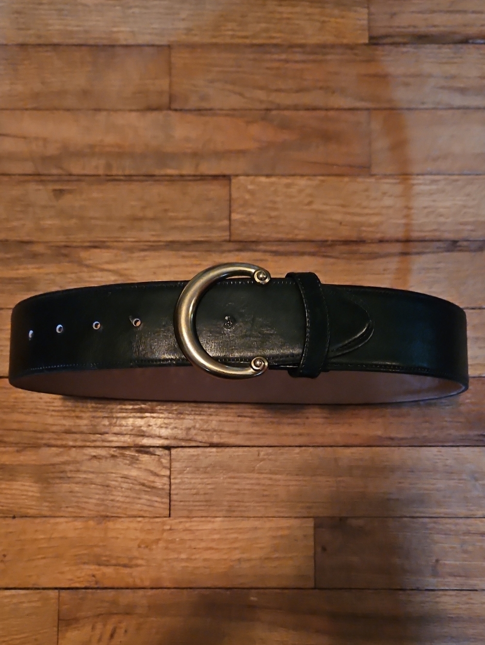 Coach Black Leather Belt with Gold-Tone Crescent Buckle
